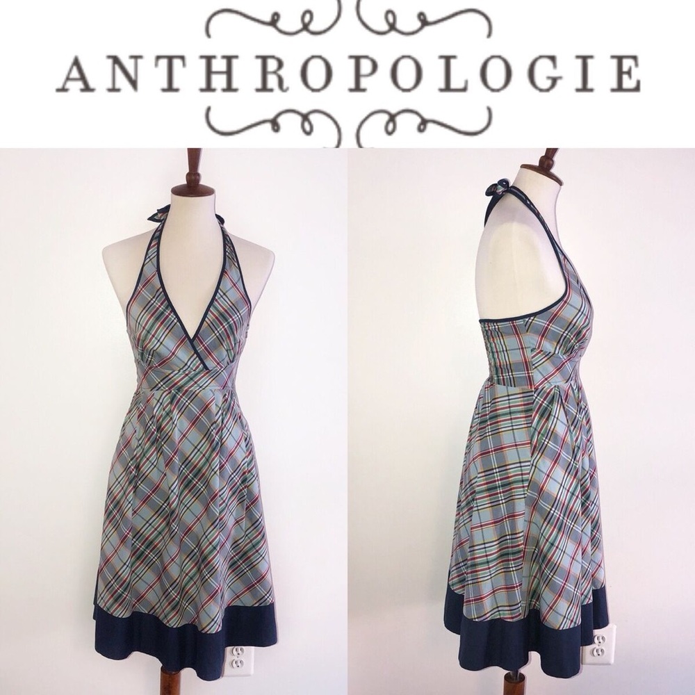 Blue Plaid Halter Dress With Pockets By Anthropologie size 6